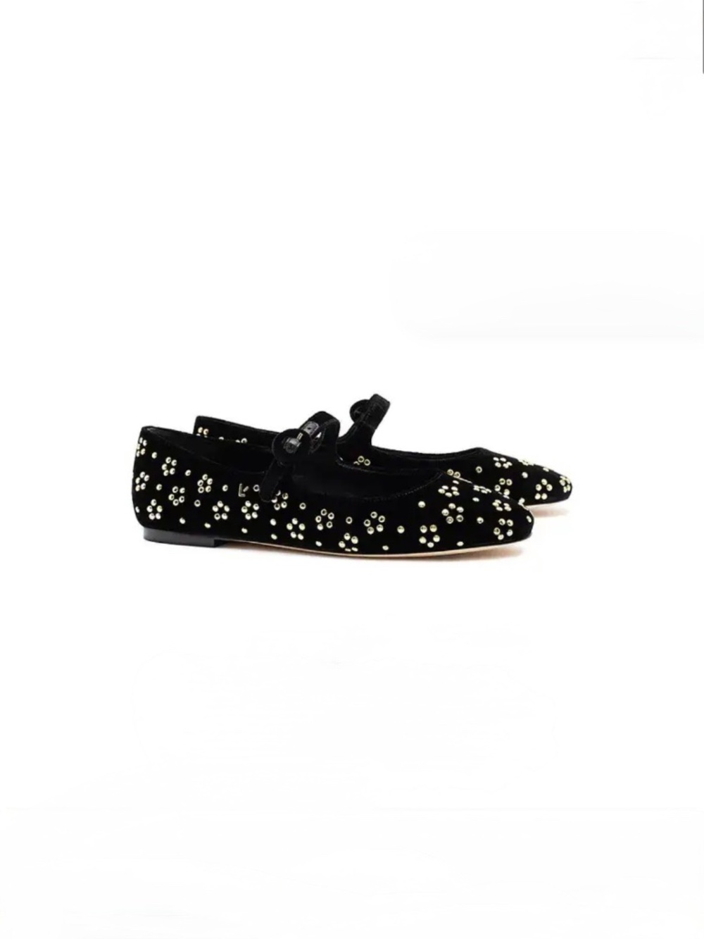 NEW with box Larroude Blair black velvet gold studs flats size 7
